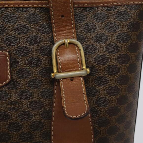 CELINE Macadam Canvas Hand Bag PVC Leather Brown Gold Auth 122273